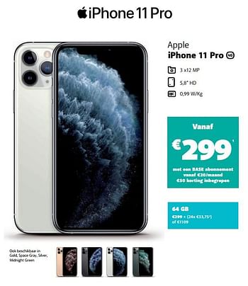 Promoties Apple iphone 11 pro 64 gb - Apple - Geldig van 05/12/2019 tot 06/01/2020 bij Base