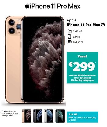 Promoties Apple iphone 11 pro max 512gb - Apple - Geldig van 05/12/2019 tot 06/01/2020 bij Base