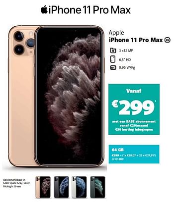Promoties Apple iphone 11 pro max 64gb - Apple - Geldig van 05/12/2019 tot 06/01/2020 bij Base