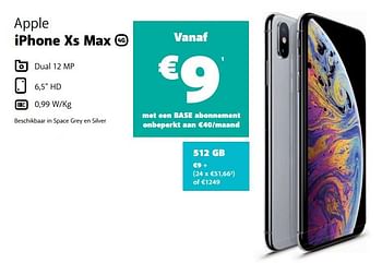 Promoties Apple iphone xs max 512 gb - Apple - Geldig van 05/12/2019 tot 06/01/2020 bij Base
