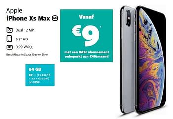Promoties Apple iphone xs max 64 gb - Apple - Geldig van 05/12/2019 tot 06/01/2020 bij Base