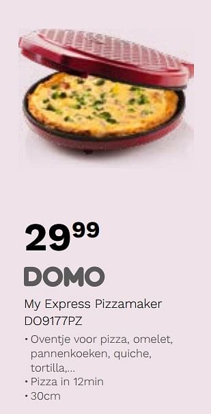 Promoties Domo my express pizzamaker do9177pz - Domo elektro - Geldig van 03/12/2019 tot 31/12/2019 bij ShopWillems