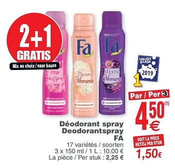 Promotions Déodorant spray deodorantspray fa - Fa - Valide de 10/12/2019 à 16/12/2019 chez Cora
