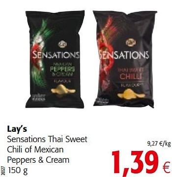 Promoties Lay`s sensations thai sweet chili of mexican peppers + cream - Lay's - Geldig van 04/12/2019 tot 17/12/2019 bij Colruyt