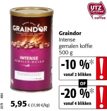 Promotions Graindor intense gemalen koffie - Graindor - Valide de 04/12/2019 à 17/12/2019 chez Colruyt