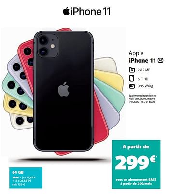 Promotions Apple iphone 11 64gb - Apple - Valide de 05/12/2019 à 06/01/2020 chez Base