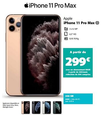 Promotions Apple iphone 11 pro max 256gb - Apple - Valide de 05/12/2019 à 06/01/2020 chez Base