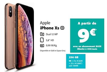 Promotions Apple iphone xs 256 gb - Apple - Valide de 05/12/2019 à 06/01/2020 chez Base