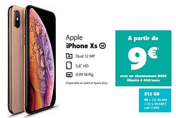 Promotions Apple iphone xs 512 gb - Apple - Valide de 05/12/2019 à 06/01/2020 chez Base