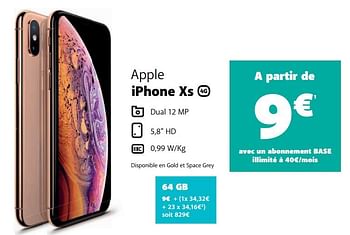 Promotions Apple iphone xs 64 gb - Apple - Valide de 05/12/2019 à 06/01/2020 chez Base