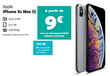 Promotions Apple iphone xs max 256 gb - Apple - Valide de 05/12/2019 à 06/01/2020 chez Base