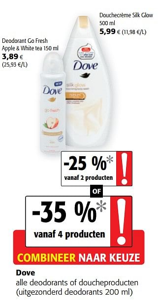Promoties Dove alle deodorants of doucheproducten - Dove - Geldig van 04/12/2019 tot 17/12/2019 bij Colruyt