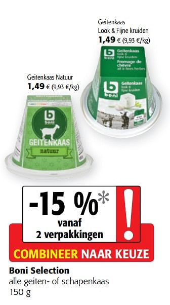 Promoties Boni selection alle geiten- of schapenkaas - Boni - Geldig van 04/12/2019 tot 17/12/2019 bij Colruyt