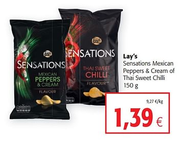 Promoties Lay`s sensations mexican peppers + cream of thai sweet chilli - Lay's - Geldig van 04/12/2019 tot 17/12/2019 bij Colruyt