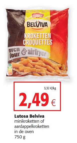 Promoties Lutosa belviva minikroketten of aardappelkroketten in de oven - Lutosa - Geldig van 04/12/2019 tot 17/12/2019 bij Colruyt
