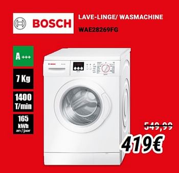 Promotions Bosch lave-linge- wasmachine wae28269fg - Bosch - Valide de 01/12/2019 à 31/12/2019 chez Direct Electro