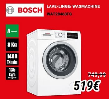 Promoties Bosch lave-linge- wasmachine wat28463fg - Bosch - Geldig van 01/12/2019 tot 31/12/2019 bij Direct Electro