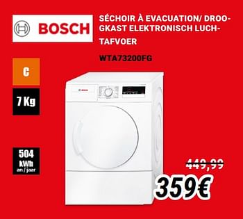 Promotions Bosch séchoir à evacuation- droogkast elektronisch luchtafvoer wta73200fg - Bosch - Valide de 01/12/2019 à 31/12/2019 chez Direct Electro