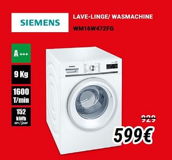 Promoties Siemens lave-linge- wasmachine wm16w472fg - Siemens - Geldig van 01/12/2019 tot 31/12/2019 bij Direct Electro