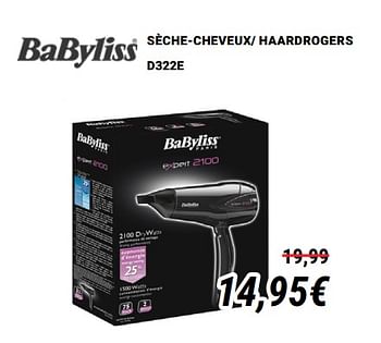 Promotions Babyliss sèche-cheveux- haardrogers d322e - Babyliss - Valide de 01/12/2019 à 31/12/2019 chez Direct Electro