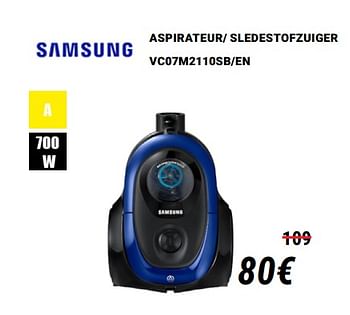 Promotions Samsung aspirateur- sledestofzuiger vc07m2110sb-e - Samsung - Valide de 01/12/2019 à 31/12/2019 chez Direct Electro