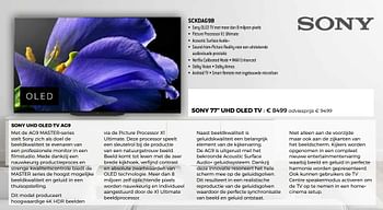 Promoties Sony 77 uhd oled tv sckdag9b - Sony - Geldig van 01/12/2019 tot 31/12/2019 bij Exellent