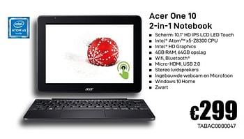 Promoties Acer one 10 2-in-1 notebook - Acer - Geldig van 02/12/2019 tot 02/01/2020 bij Compudeals