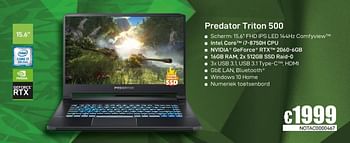 Promoties Acer predator triton 500 - Acer - Geldig van 02/12/2019 tot 02/01/2020 bij Compudeals