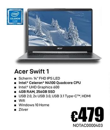 Promoties Acer swift 1 - Acer - Geldig van 02/12/2019 tot 02/01/2020 bij Compudeals