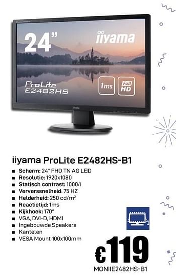 Promoties Iiyama prolite e2482hs-b1 - Iiyama - Geldig van 02/12/2019 tot 02/01/2020 bij Compudeals
