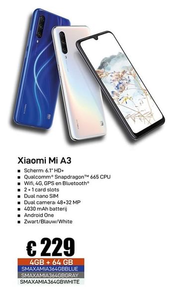 Promoties Xiaomi mi a3 - Xiaomi - Geldig van 02/12/2019 tot 02/01/2020 bij Compudeals