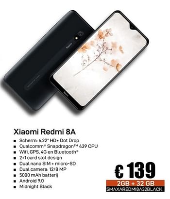 Promoties Xiaomi redmi 8a - Xiaomi - Geldig van 02/12/2019 tot 02/01/2020 bij Compudeals