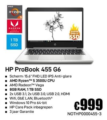 Promoties Hp probook 455 g6 - HP - Geldig van 02/12/2019 tot 02/01/2020 bij Compudeals