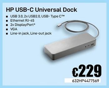 Promoties Hp usb-c universal dock - HP - Geldig van 02/12/2019 tot 02/01/2020 bij Compudeals