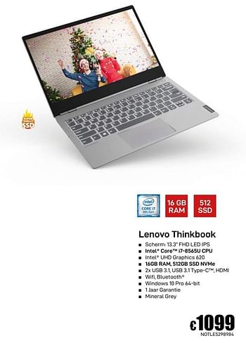 Promoties Lenovo thinkbook - Lenovo - Geldig van 02/12/2019 tot 02/01/2020 bij Compudeals
