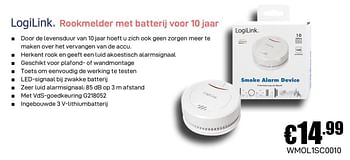 Promoties Logilink rookmelder met batterij voor 10 jaar - Logilink - Geldig van 02/12/2019 tot 02/01/2020 bij Compudeals