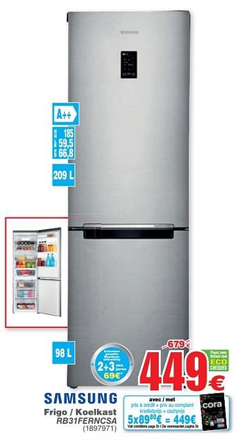 Promoties Samsung frigo - koelkast rb31ferncsa - Samsung - Geldig van 10/12/2019 tot 24/12/2019 bij Cora