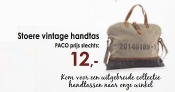Promoties Stoere vintage handtas - Huismerk - Paco - Geldig van 08/11/2019 tot 16/12/2019 bij Paco