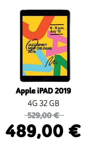 Promotions Apple ipad 2019 4g 32 gb - Apple - Valide de 05/12/2019 à 06/01/2020 chez Telenet