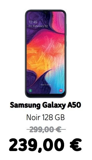 Promotions Samsung galaxy a50 noir 128 gb - Samsung - Valide de 05/12/2019 à 06/01/2020 chez Telenet