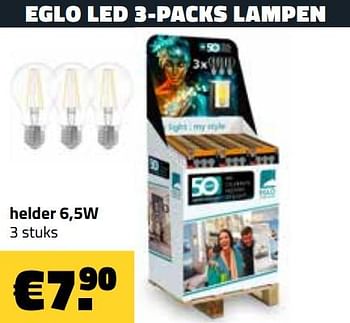 Promotions Eglo led 3-packs lampen helder 6,5w - Eglo - Valide de 09/12/2019 à 31/12/2019 chez Bouwcenter Frans Vlaeminck