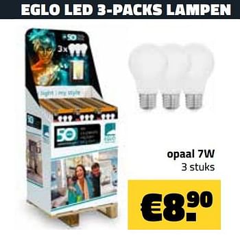 Promoties Eglo led 3-packs lampen opaal 7w - Eglo - Geldig van 09/12/2019 tot 31/12/2019 bij Bouwcenter Frans Vlaeminck