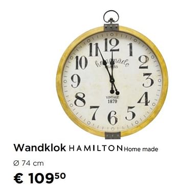 Promotions Wandklok hamilton home made - Hamilton - Valide de 29/11/2019 à 31/12/2019 chez Molecule