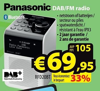Promoties Panasonic dab-fm radio rfd20bt - Panasonic - Geldig van 11/12/2019 tot 18/12/2019 bij ElectroStock