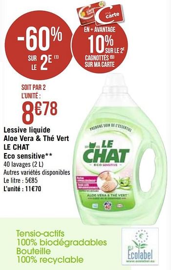 Promotion Super Casino Lessive Liquide Aloe Vera The Vert Le Chat Eco Sensitive Le Chat Menage Valide Jusqua 4 Promobutler