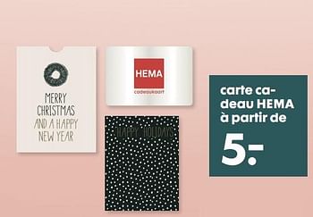 Promotions Carte cadeau hema - Produit maison - Hema - Valide de 06/12/2019 à 02/01/2020 chez Hema