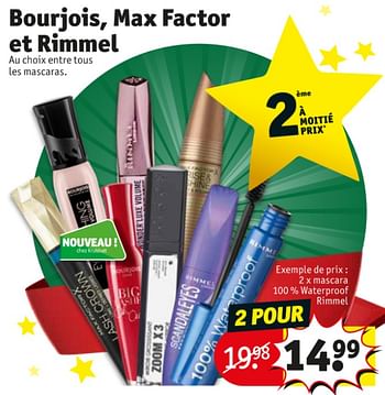 Promotions Bourjois, max factor et rimmel mascara waterproof rimmel - Rimmel - Valide de 09/12/2019 à 15/12/2019 chez Kruidvat