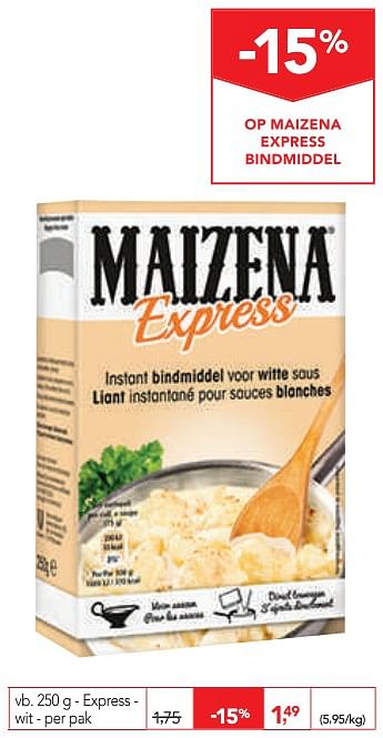 Promotions Maizena express bindmiddel - Maizena  - Valide de 18/12/2019 à 31/12/2019 chez Makro