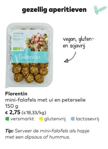 Promoties Florentin mini-falafels met ui en peterselie - Florentin - Geldig van 04/12/2019 tot 31/12/2019 bij Bioplanet