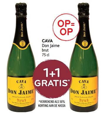 Promoties Cava don jaime brut 1+1 gratis - Schuimwijnen - Geldig van 18/12/2019 tot 31/12/2019 bij Alvo